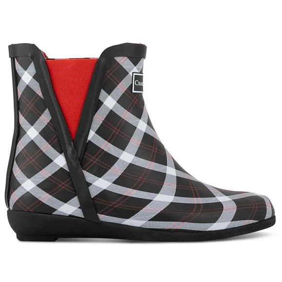 NEW [Charter Club] Cloudburst Black/Red Plaid Stretch Rain Boots Women’s Sz 5.0 - Picture 2 of 12